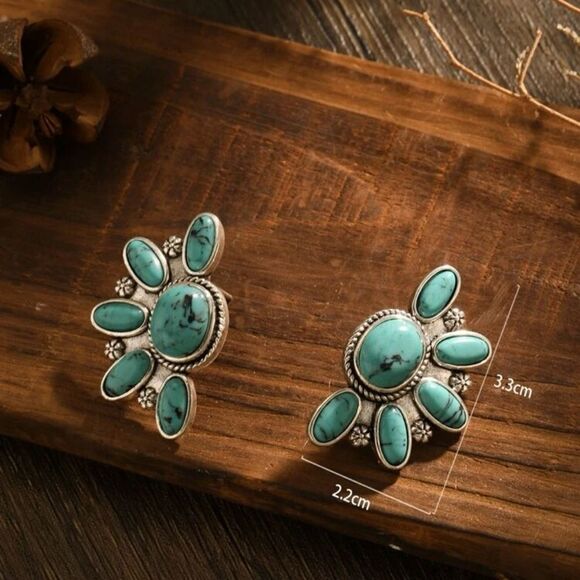Fake Turquoise western style Decor Stud Earrings - Picture 5 of 12
